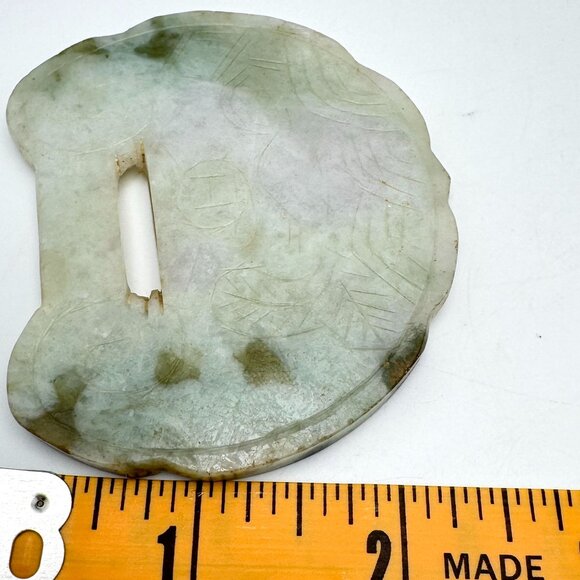 Antique Qing Hand-Carved Plaque Green Jade Traditional Chinese Motif Double Side - Picture 9 of 11